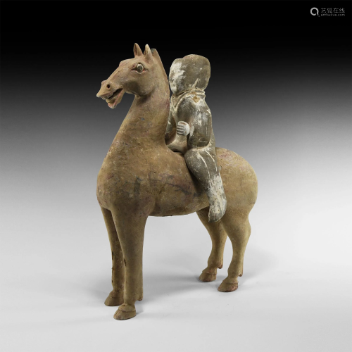 Chinese Han Horse and Rider Figure Group