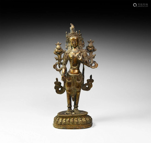 Sino Tibetan Gilt Standing Goddess Figure