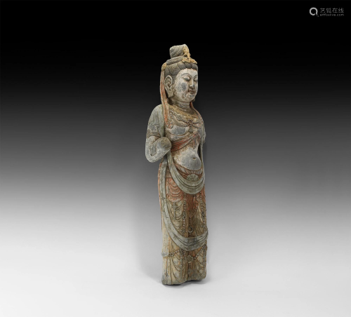 Chinese Painted Sandstone Avalokiteshvara