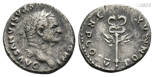 Vespasian - Flaming Caduceus AR Denarius