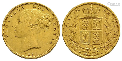 Victoria - 1851 - Gold Shield Back Sovereign