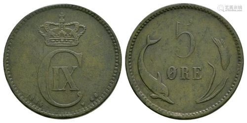 Denmark - Christian IX - 1884 5 Ore