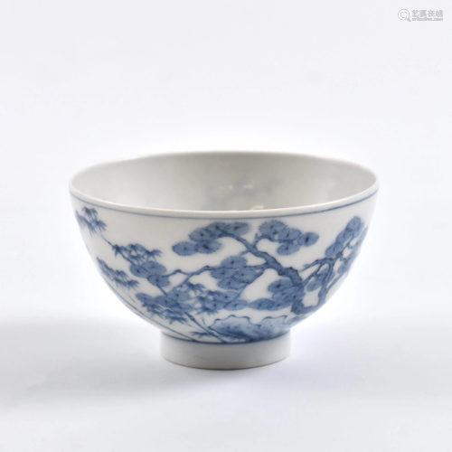 A FINE CHINESE BLUE & WHITE LANDSCAPE BOWL