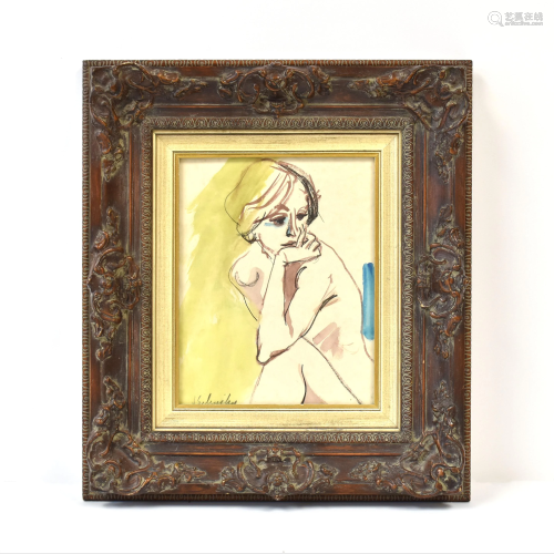 NUDE SEATED WOMAN PAINTING SIGNED BY ARTIST