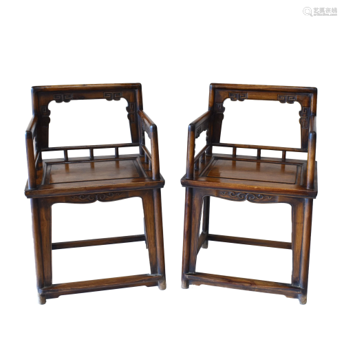 A PAIR FINE CHINESE HUANGHUALI ROSE ARM CHAIRS
