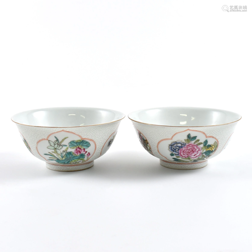 PAIR FAMILLE ROSE FLORAL BOWLS