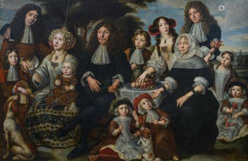 Bernaerdts Ph., the portrait of an important and well-off family, inscribed and dated 'Fecit 1679', the Low Countries, oil on canvas, 190 x 280 cm