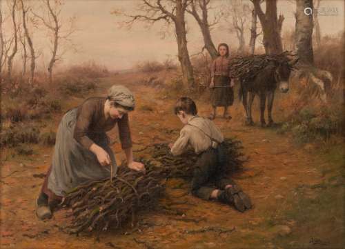 Alsina J., children gathering wood, oil on canvas, 54 x 73 cm