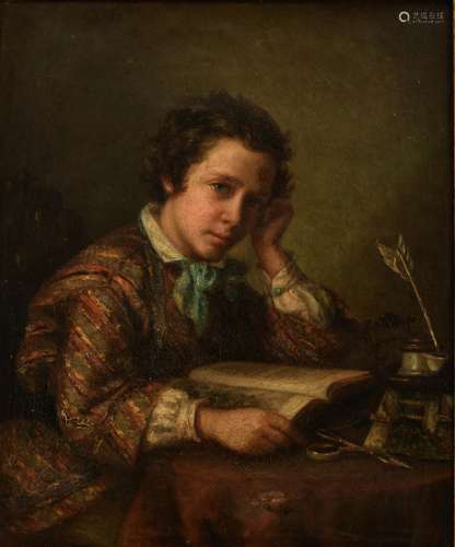No visible signature, a young man dedicated to his study, 19thC, oil on canvas, 53 x 65 cm