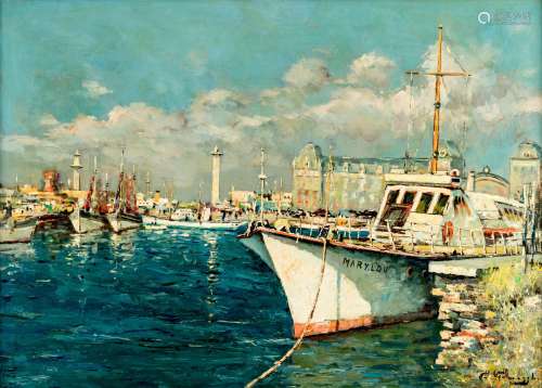 Verbrugghe Ch., the ship called the 'Mary Lou' docked in the port of Ostend, oil on cardboard, 58 x 80 cm, Is possibly subject of the SABAM legislation / consult ‘Conditions of Sale’