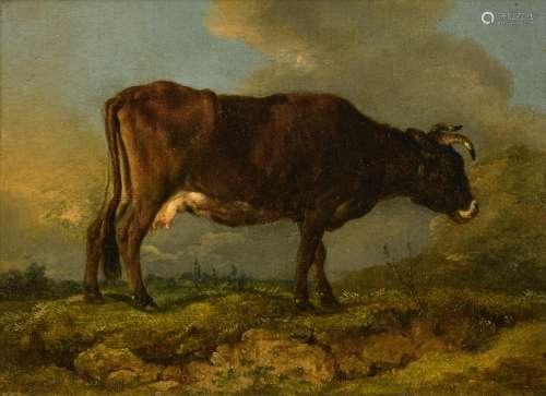 Legillon J.F., a grazing cow, dated 1785, oil on canvas, 21,5 x 28,5 cm