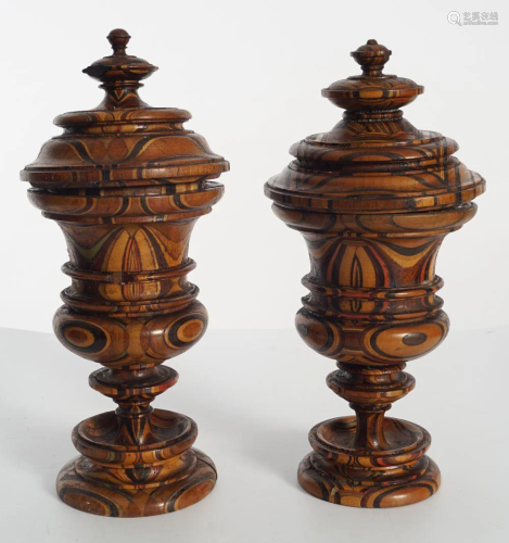 PAIR OF 19TH-CENTURY TIGERWOOD URNS