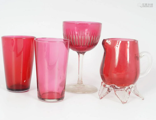 GROUP OF 4 19TH-CENTURY ITEMS OF CRANBERRY GLASS