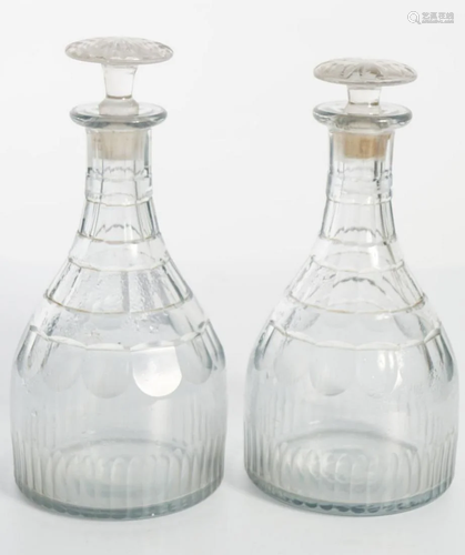 PAIR GEORGE III CORK GLASS DECANTERS