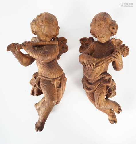 PAIR OF 19TH-CENTURY CARVED WOOD CHERUBS