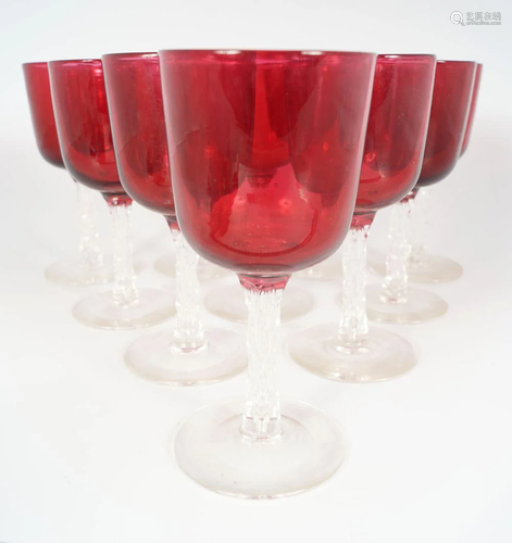 SET OF 10 19TH-CENTURY CRANBERRY WINE GLASSES