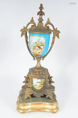 FRENCH PORCELAIN AND GILT METAL CLOCK GARNITURE