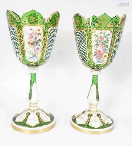 PAIR OF BOHEMIAN OVERLAY GLASS VASES