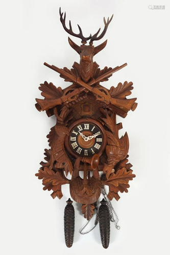 19TH-CENTURY BAVARIAN CARVED WOOD WALL CLOCK