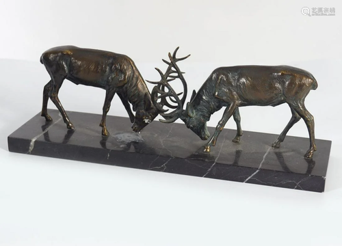 PAIR OF ART DECO BRONZE SPELTER STAGS