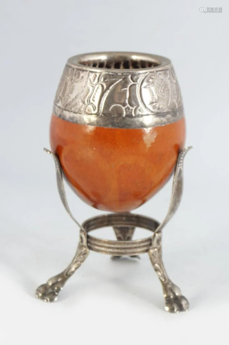 19TH-CENTURY SILVER MOUNTED GOURD