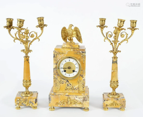 19TH-CENTURY SIENNA MARBLE CLOCK GARNITURE