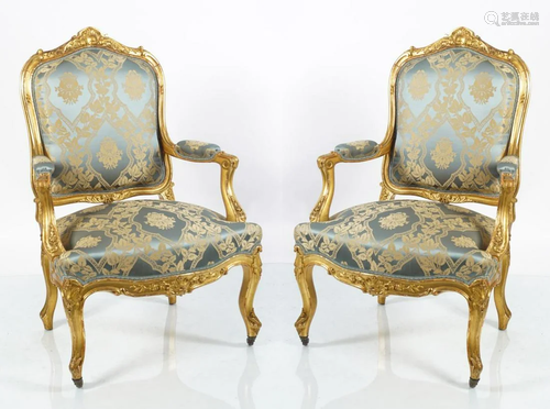 PAIR OF 19TH-CENTURY CARVED GILTWOOD, ARMCHAIRS