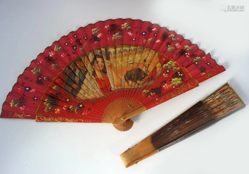 TWO SPANISH PANELLED SILK FANS