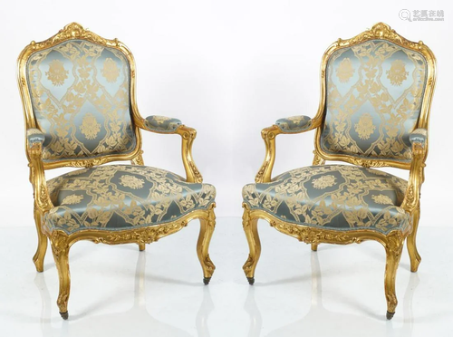 PAIR OF 19TH-CENTURY CARVED GILTWOOD, ARMCHAIRS