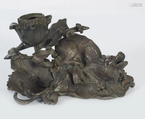 19TH-CENTURY BRONZE CANDLE HOLDER