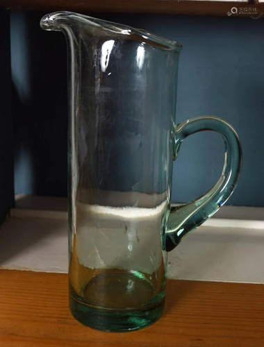 GREEN CUT GLASS WATER JUG