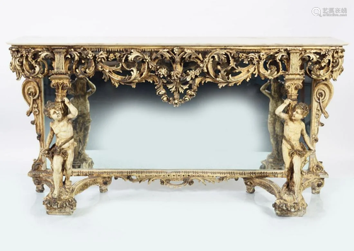 LARGE MOULDED CHERUB MOUNTED CONSOLE TABLE