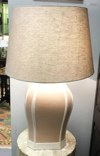 PAIR SALMON PINK VASE STEMMED TABLE LAMPS