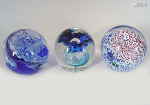 SET OF THREE CUT GLASS PAPERWEIGHTS