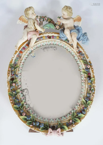 19TH-CENTURY SITZENDORF PORCELAIN VANITY MIRROR