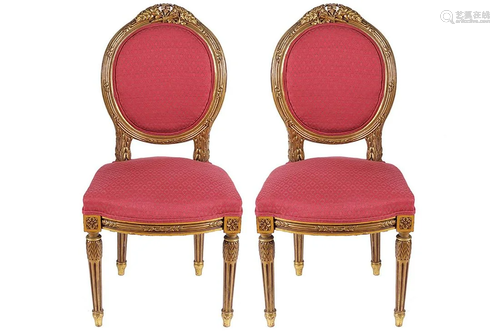 PAIR OF CARVED GILTWOOD & UPHOLSTERED SIDE CHAIRS