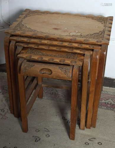 NEST OF 4 KASHMIRI WALNUT SIDE TABLES