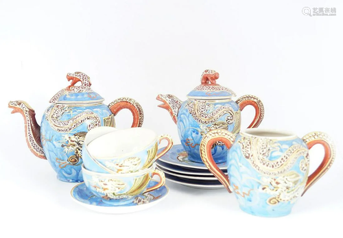 JAPANESE PAINTED AND PARCEL GILT TEA SET