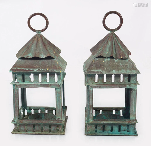 PAIR OF ART COPPER LANTERNS