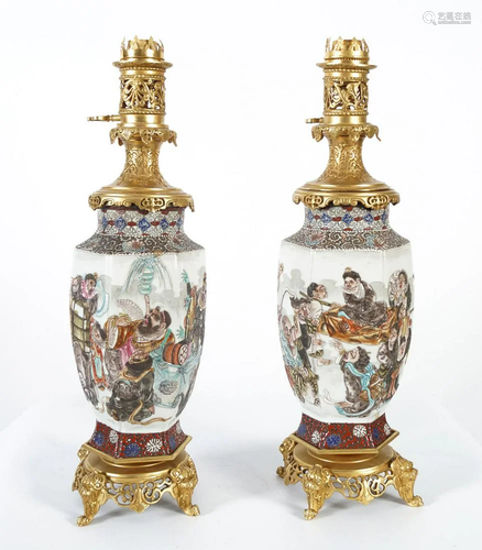 PAIR LARGE 19TH-CENTURY VASE STEMMED LAMPS