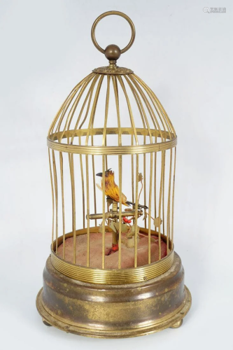 French gilt brass bird cage automaton