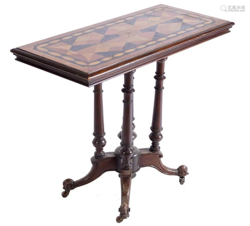 19TH-CENTURY MAHOGANY AND MARQUETRY TABLE
