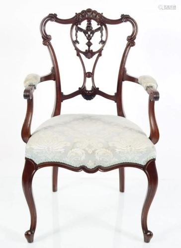 EDWARDIAN MAHOGANY CHIPPENDALE ELBOW CHAIR
