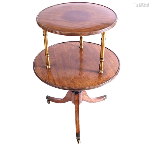 MAHOGANY AND BRASS TWO TIER CIRCULAR DUMBWAITER