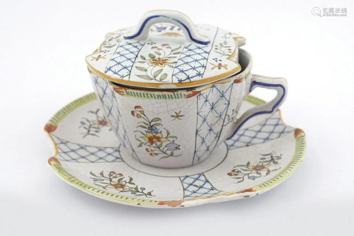ARMORIAL FAIENCE CUP AND SAUCER
