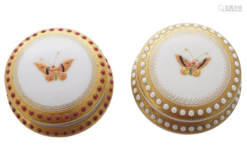TWO LIMOGES PARCEL GILT AND PAINTED TRINKET BOXES