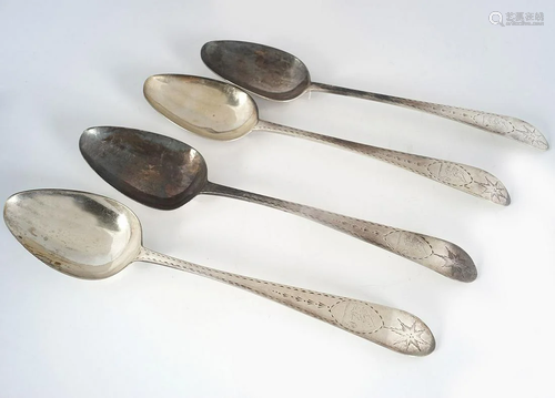 SET OF 4 GEORGE III BRIGHT CUT SERVING SPOONS