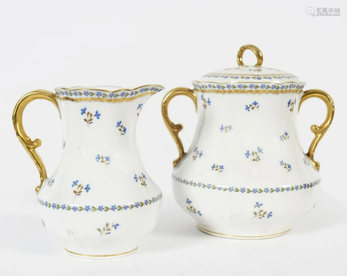 LIMOGES PORCELAIN CREAM JUG AND SUGAR BOWL