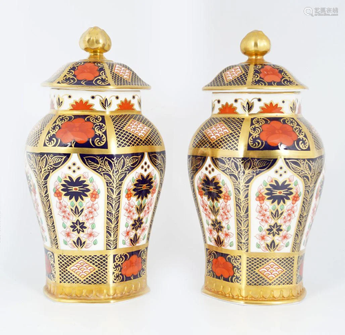 PAIR OF ROYAL CROWN DERBY URNS