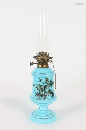 19TH-CENTURY BLUE GLASS OIL LAMP